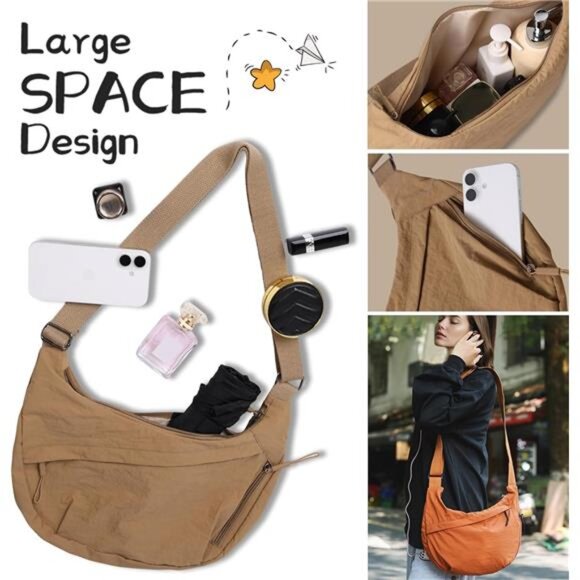 Crescent Bags Nylon Hobo Bags Brown - Picture 4 of 7